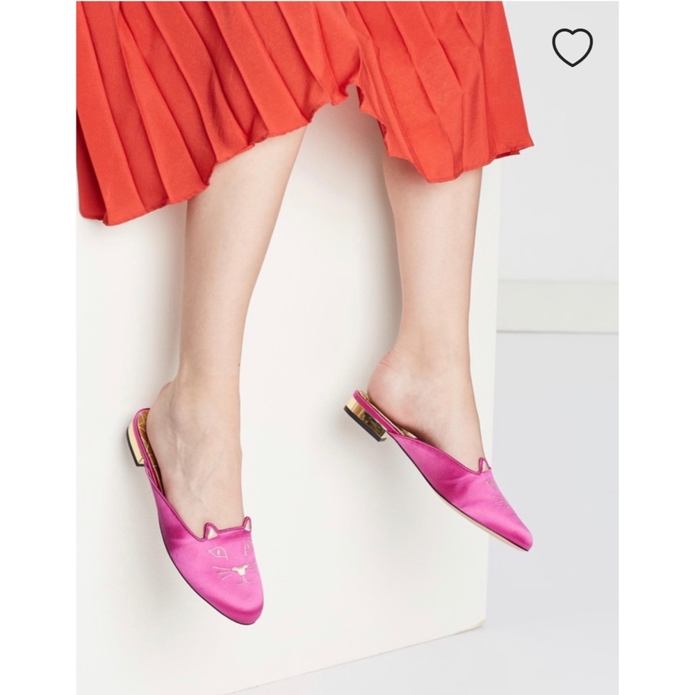 Charlotte Olympia Sabot Kitty Mule Pink sz 37 6.5